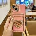 thumbnail image 2 of Plating Wallet for iPhone 14 Case, Plating Love Heart Mirror Card Holder Camera Protection Luxury Cover + 2* Screen Protector, Card Slot Case Elegant iPhone 14 Phone Case -Pink, 2 of 12