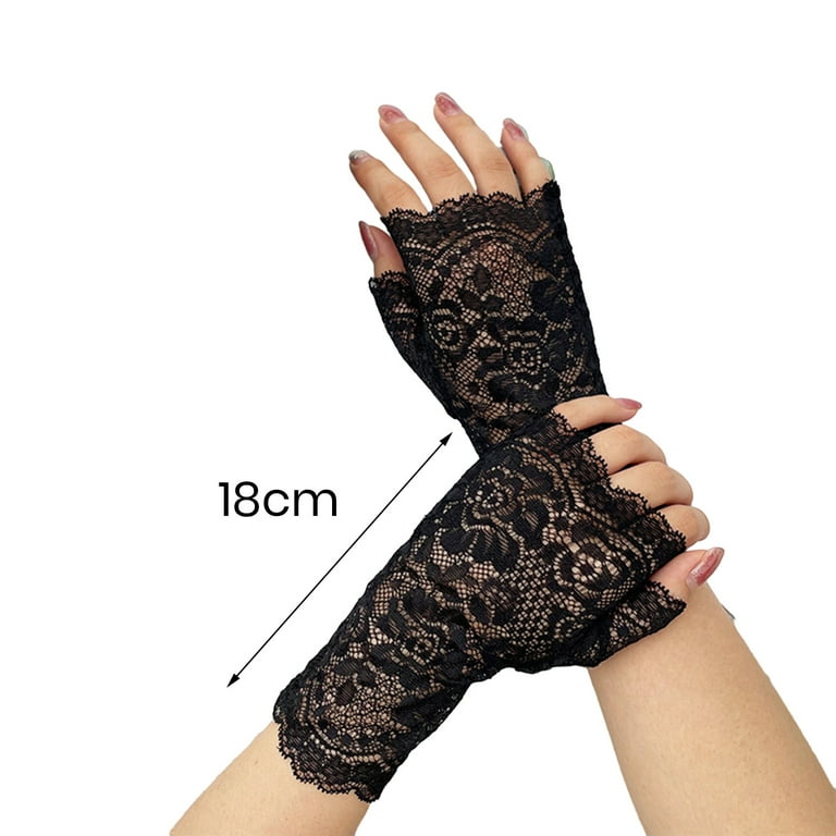 Mosey 1 Pair Gloves Half Fingers Lace See through Hollow Out