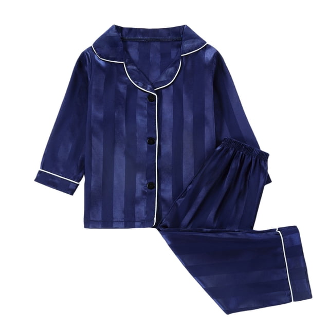 Odeerbi 1-8 Años Niños Niñas Pijama de Satén Con Solapa Entallada Camisa de Manga Larga Conjunto de Pantalones Suave Ropa de Dormir de Dos Piezas Pijama de Dos Piezas