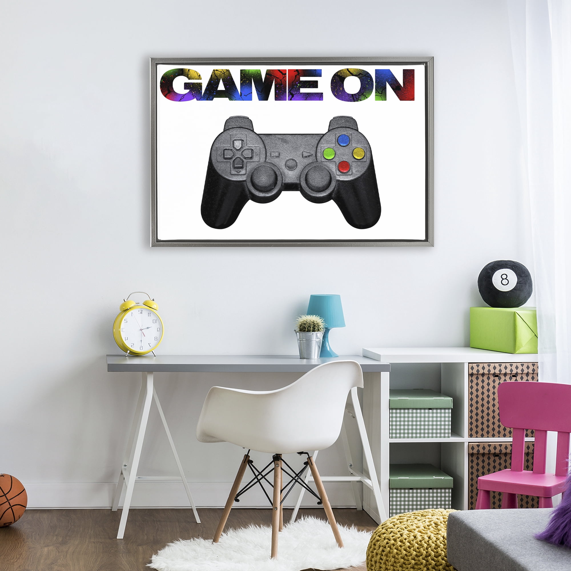 Stupell Industries Controller Game On Splatter Gray Framed Floater Canvas Wall Art, design by Marcus Prime