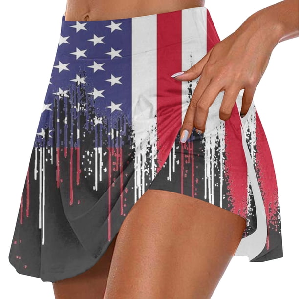 Faldas de Verano para las Mujeres Impresión Hoja Plisado Tenis Atlético Elástico Pantalones Cortos, Falso Dos Piezas Pantalones Falda para Diario