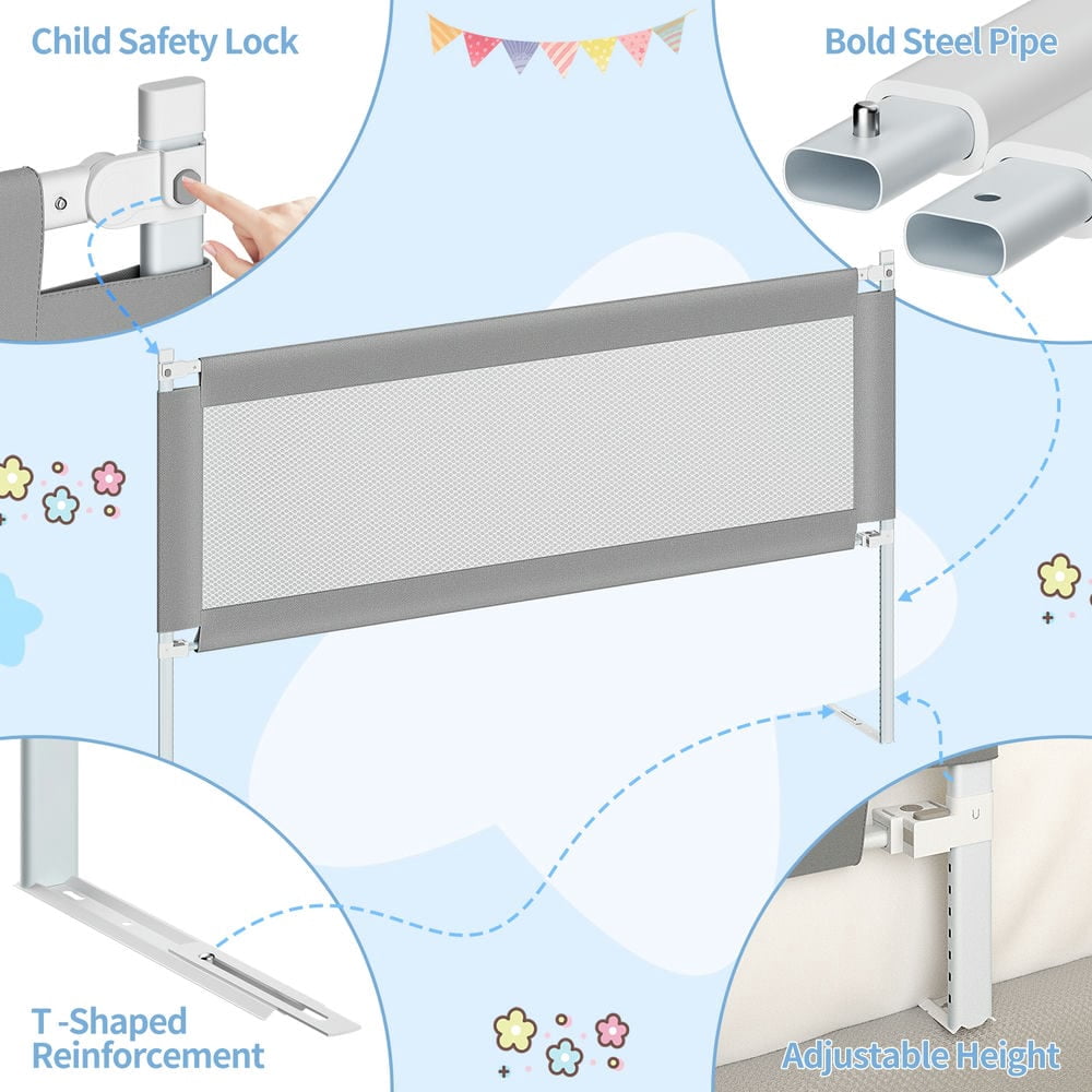 Spaco 2 Pieces 78.7" Bed Rail for Toddlers, Detachable Baby Bed Rail Guard, Suitable for Queen, Full, Bed Rails for Toddlers and Baby, Gray