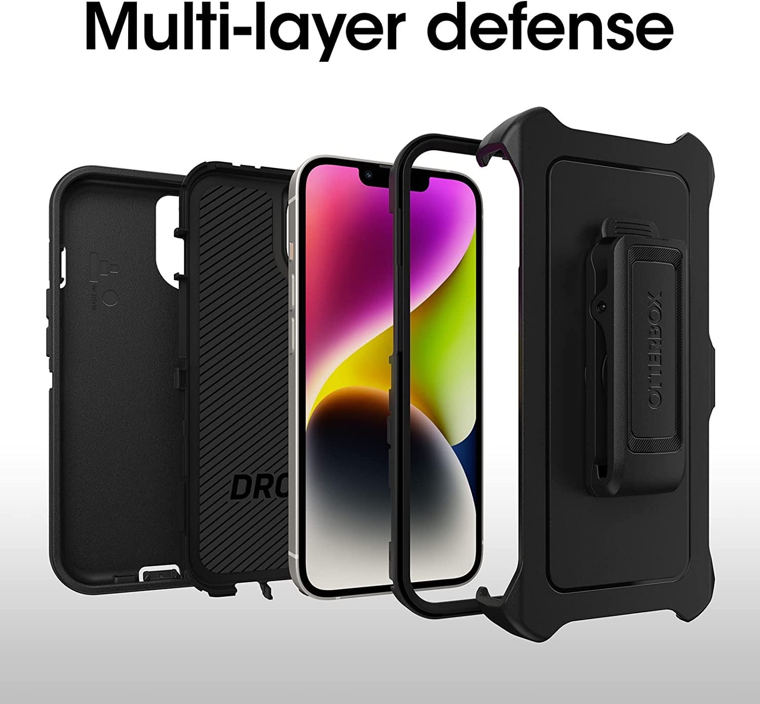 OtterBox Defender Series Case with Belt Clip for iPhone 14 Plus, Black