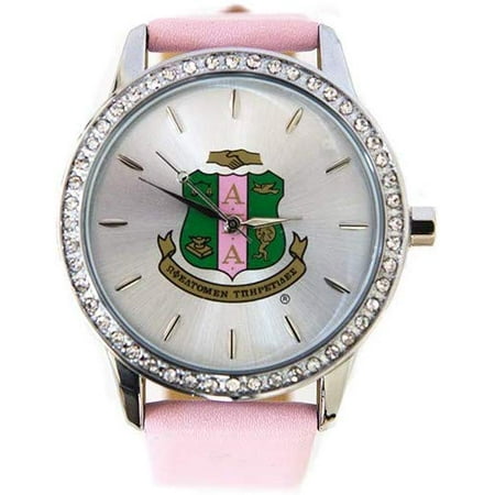 New Alpha Kappa Alpha Sorority Pink Leather Band Watch With Shield