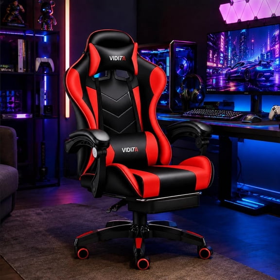 VIDITA Ergonomic High Back Office Gaming Chair, Gamer Chair for Adults and Teens - Racing Style PC Office Chair with Lumbar Support - Comfort Swivel Home Gaming Mesh Chair，Black and Red