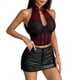 thumbnail image 2 of Top Corto de Encaje con Espalda Halter para Mujer, Estilo Cheongsam , con Cuello Halter Vino Negro Tinto M, 2 of 10