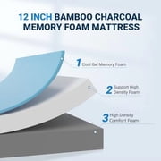 Avenco Queen Memory Foam Mattress, 12 Inch Medium Firm Mattress - White/gray