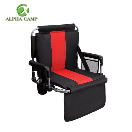 Alpha Camp Folding Stadium Chair with Back＆ Arm Rest - Black Red
