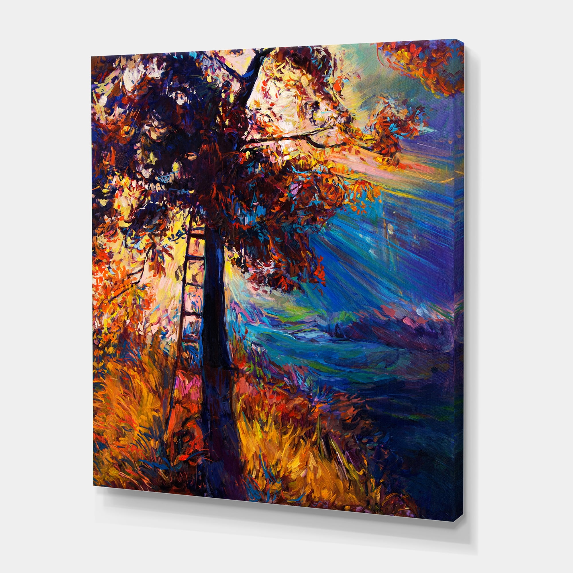 Silhouette Of Autumn Tree In The Sunset Glow 12 in x 8 in Painting Canvas Art Print, by Designart