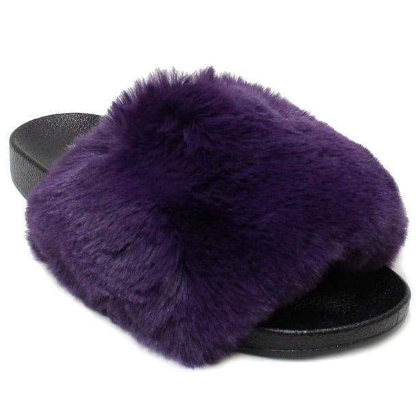 SNJ - New Women's Color Fluff Furry Ultra Soft Faux Fur Slide Slipper ...