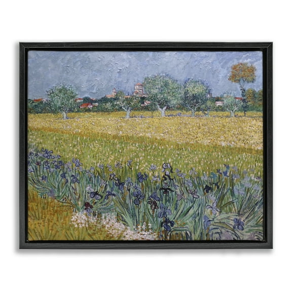 Stupell Industries Van Gogh View of Arles Landscape & Nature Painting Black Floater Framed Canvas Art Print Wall Art, 21 x 17