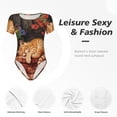 thumbnail image 4 of Salouo Sleeping Cat Flowers for Women's Short Sleeve Bodysuit,Sexy Bodysuits One Piece Round Neck Bodysuit Shapewear Tummy Control-Large, 4 of 7