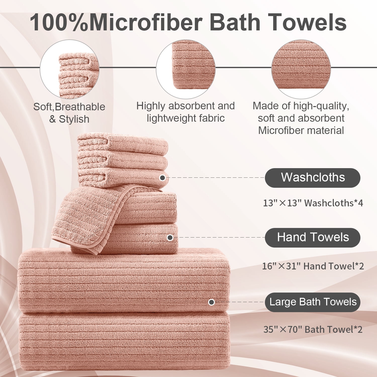 Covina Home 8 Piece Dark Orange Bath Towel Set Microfiber Bathroom Towel Set Ultra Soft Plush Oversized Towels Adult Luxury Bath Sheet