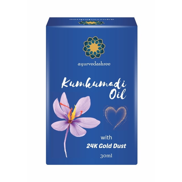 AYURVEDASHREE Aceite Kumkumadi 30 ML con copos de oro de 24 quilates Aceite de almendras Aceite de sésamo Aceite de oliva Aceite de nueces Aceite de ricino Aceite de coco Aceite de jojoba Aceite de se