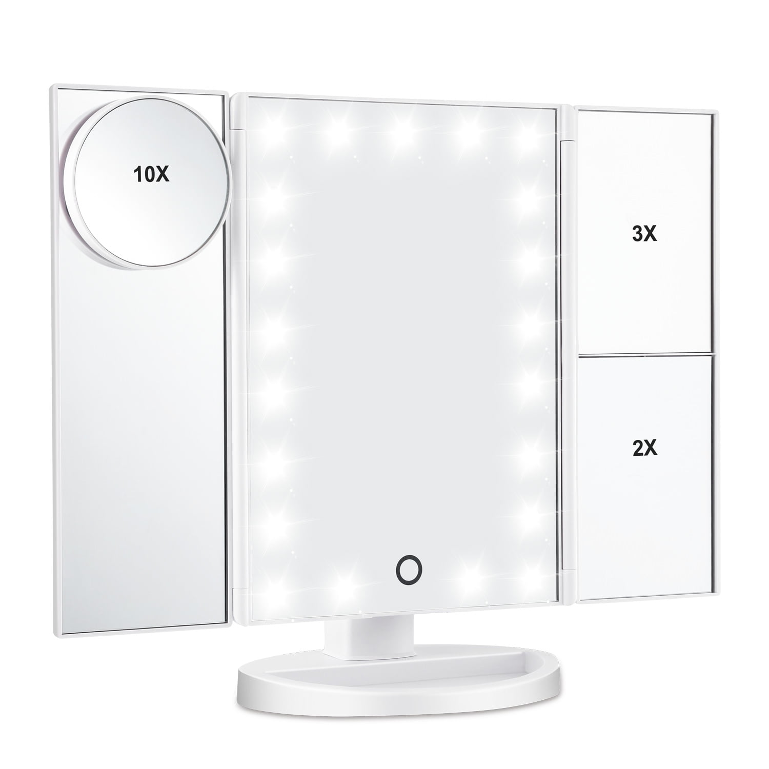 Led Lighted Makeup Mirror Magicfly 10x 3x 2x 1x Magnifying 21 Tri Fold Vanity With Touch Screen White