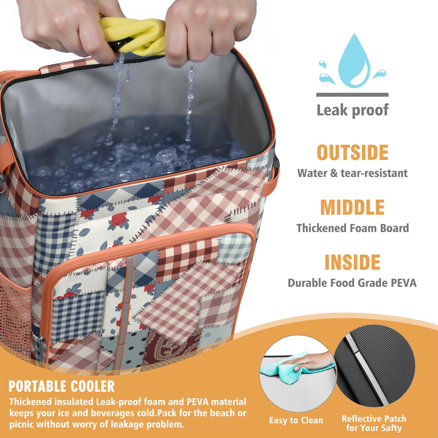 Travel Cooler Bag - Pioneer Flower Floral Print Pattern Camping Beer Cooler Backpack with Bottle Opener- Waterproof Insulated Picnic Backpacks - Cooler Bag for Beach