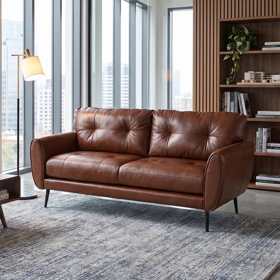 LAZZO 61“ Loveseat Sofa, Tufted Faux Leather 2-Seater Couch for Small Spaces, Brown