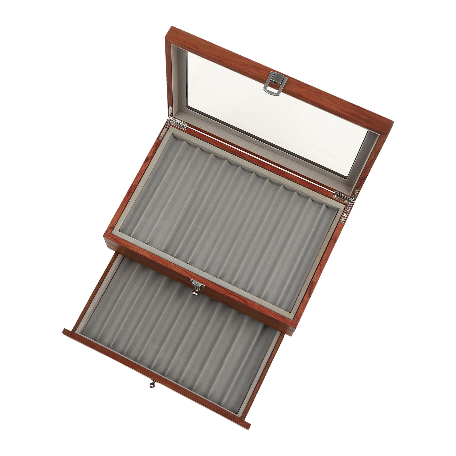 Pen Box with 3-Tier Design, 34 Separate Compartments,&nbsp; Rosewood and MDF Construction, Velvet-Lined for Protection, Vintage Style with Smooth Finish, Ideal Gift for Pen Collectors
