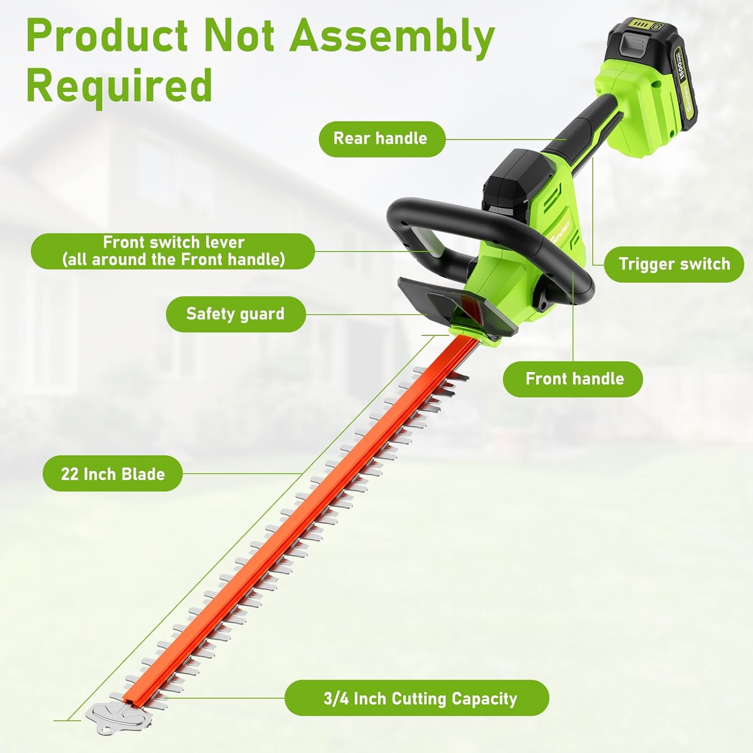 20V Max Cordless Hedge Trimmer, 22 Inch Dual-Action Blade with 2 Batteries & Charger for Garden Lawn Shrub Pruning