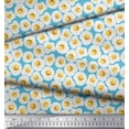 thumbnail image 2 of Soimoi Blue Rayon Crepe Fabric Omelette Food Print Sewing Fabric Yard 46 Inch Wide, 2 of 5