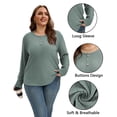 thumbnail image 3 of TEMOFON Womens Plus Size Tops Eyelet Blouses Crewneck Button Design Long Sleeve 2025 Fall Casual Shirt, 3 of 7
