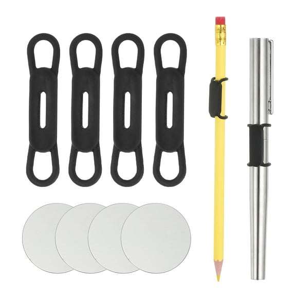 Uxcell 4 Pcs Magnetic Pen Pencil Holder, Silicone Flexible Pencil Holder Adjustable Organizer Clip with 4 Metal Sheet for Refrigerator Whiteboards Desk Clipboard, Black