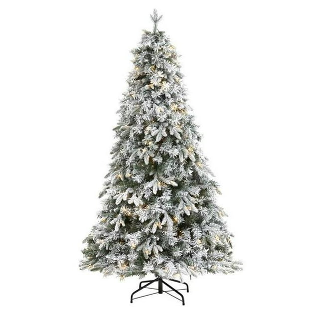 Nearly Natural T1772 6 ft. Flocked Vermont Mixed Pine Artificial Christmas Tree with 300 Clear LEDs Lights