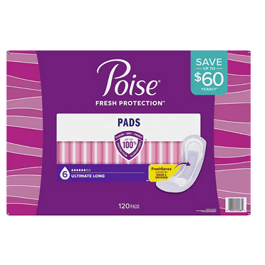 Poise Incontinence Pads & Postpartum Incontinence Pads, 6 Drop Ultimate Absorbency, Long Length, 120
