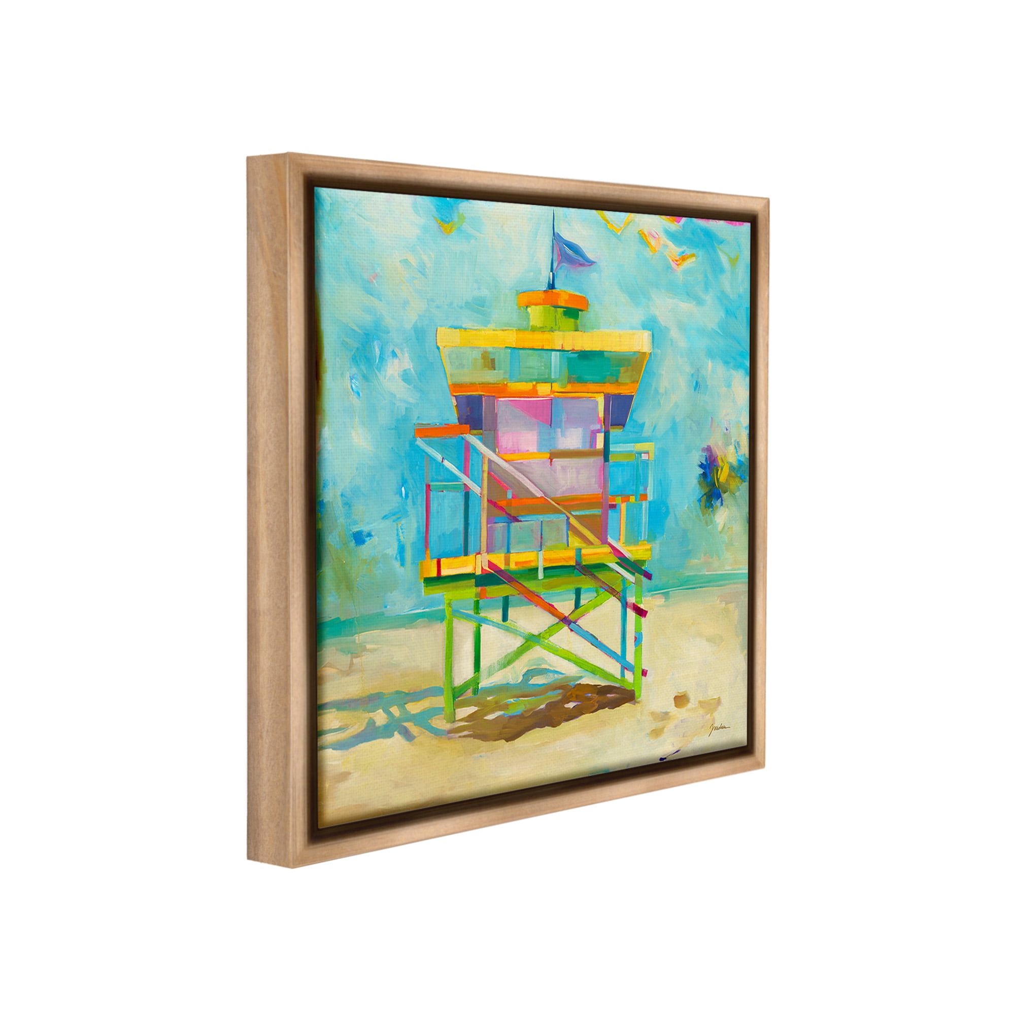 Stupell Industries Modern Lifeguard Hut Abstract Painting Brown Floater Framed Canvas Art Print Wall Art, 25 x 25