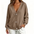 thumbnail image 3 of Textilo Women's V Neck Button Down Sweatshirt Jacket Long Sleeve Cardigan Sweatshirt with Pockets Solid Color Jackets 2026 Y2k Casual Fall Spring Comfy Clothes,Brown S, 3 of 4