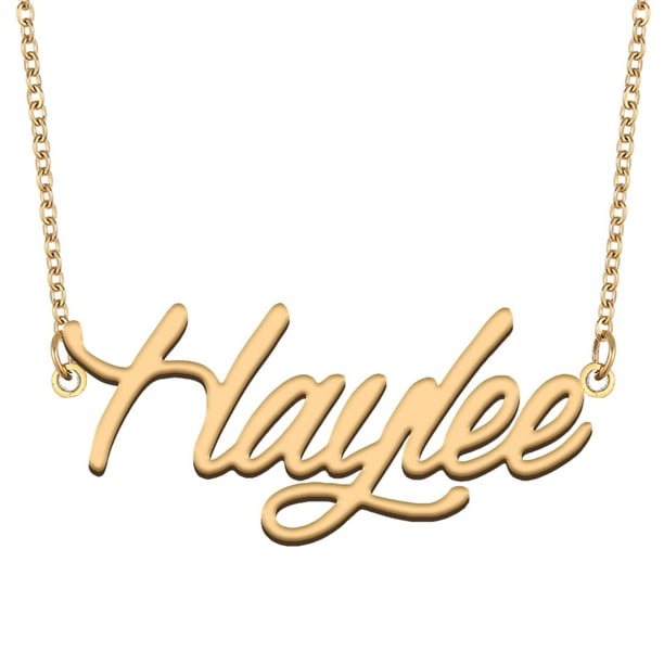 HUAN XUN Haylee Family Name Initials Necklace Handwritten Name Plate Girls  Jewelry Christmas Gift 