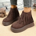 thumbnail image 2 of Fringe Boots for Women Suede Platform Round Toe Furry Lined Back Zipper Casual Warm Winter Ankle Booties, 2 of 7