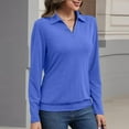 thumbnail image 2 of WULMLEO Polo Shirts for Women Short Sleeve Collared V Neck Business Casual Tops Lightweight Comfy Work Dressy Blouses Blue S, 2 of 4