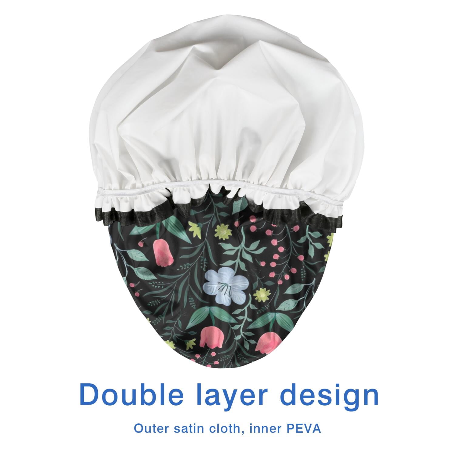 Shower Caps,Pioneer Flower Floral Print Pattern Waterproof Shower Cap for Women 4 Pieces,Double Reusable Hair Cover for Shower PEVA Elastic Stretch Hem