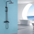 thumbnail image 2 of Exposed Shower System with Rainfall Head Handheld Spray and Tub Spout, Height Adjustable Solid Brass 3-Functions Wall Mounted Outdoor  Complete Shower System, Matte Black, 2 of 9