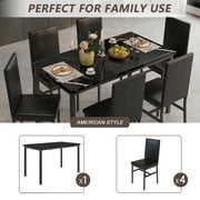 7 Piece Kitchen Dining Table & Chair Set, Dining Room Table Set with Faux Marble Tabletop PU Leather Padded Chairs, Rectangle Dining Table Set for 6, Dinette Set for Kitchen Dining Room Small Space