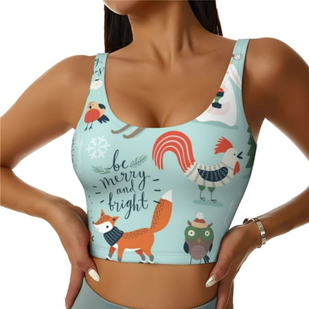 Jgfou Christmas Winter Animals Print Womens Sports Bra - Padded Workout Sports Bras Crop Tank Top