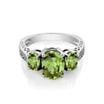 thumbnail image 2 of Gem Stone King 925 Sterling Silver Green Peridot 3-Stone Women Ring (2.35 Cttw, Oval Gemstone Birthstone, Available in Size 5, 6, 7, 8, 9), 2 of 5