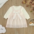 thumbnail image 2 of Sngxgn Girls Long Sleeve Backless Lace Flower Square Neck Tiered Ruffle Swing Party Dress(Pink,110), 2 of 7