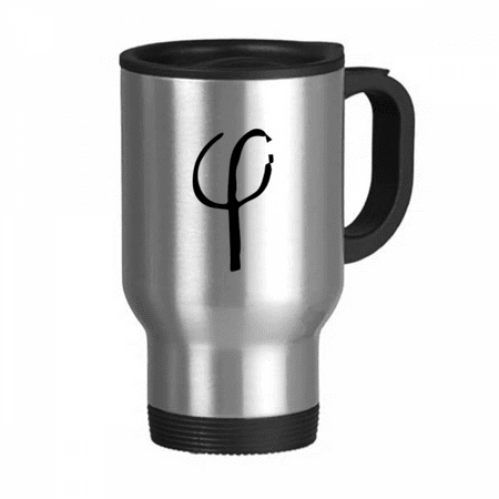

greek alphabet phi black travel mug flip lid stainless steel cup car tumbler thermos