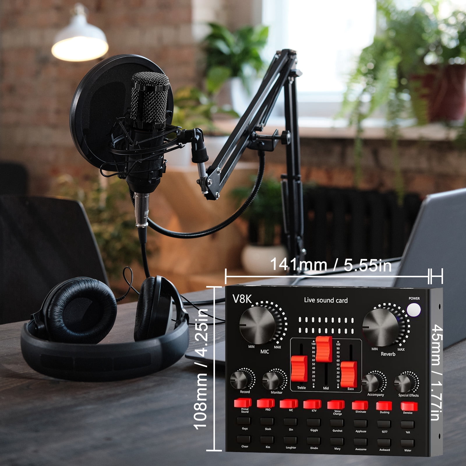 Podcast Equipment Bundle, Recording Studio Package with Dual BM800 Microphones and Voice Changer for PC/Mobile Live Streaming, Singing, Gaming, Voice Changer