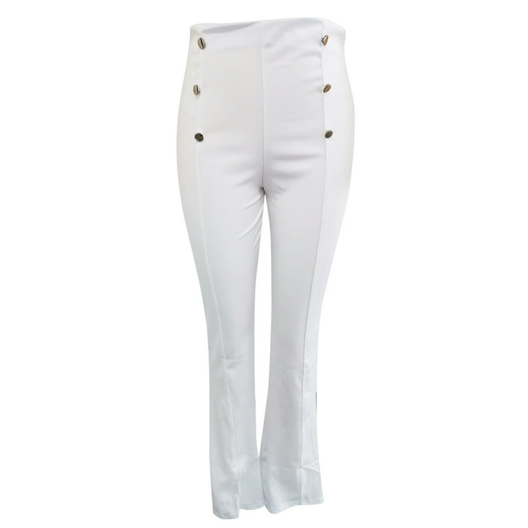 WANYNG women's pants Fashion Women High Waisted Casual Pants Solid Loose  Legs Boot Cut Pants Trousers Casual White 2XL 