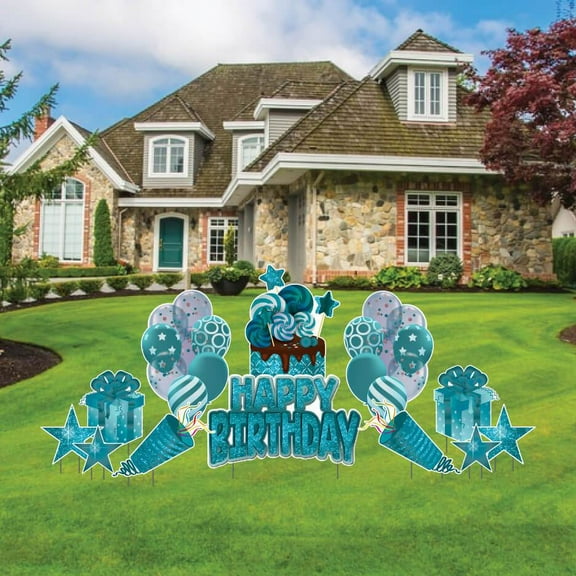 Teal Sparkle Birthday Flair Yard Decoration Set, Teal Glitter Birthday Lawn Signs 12 Pc Set (19480)