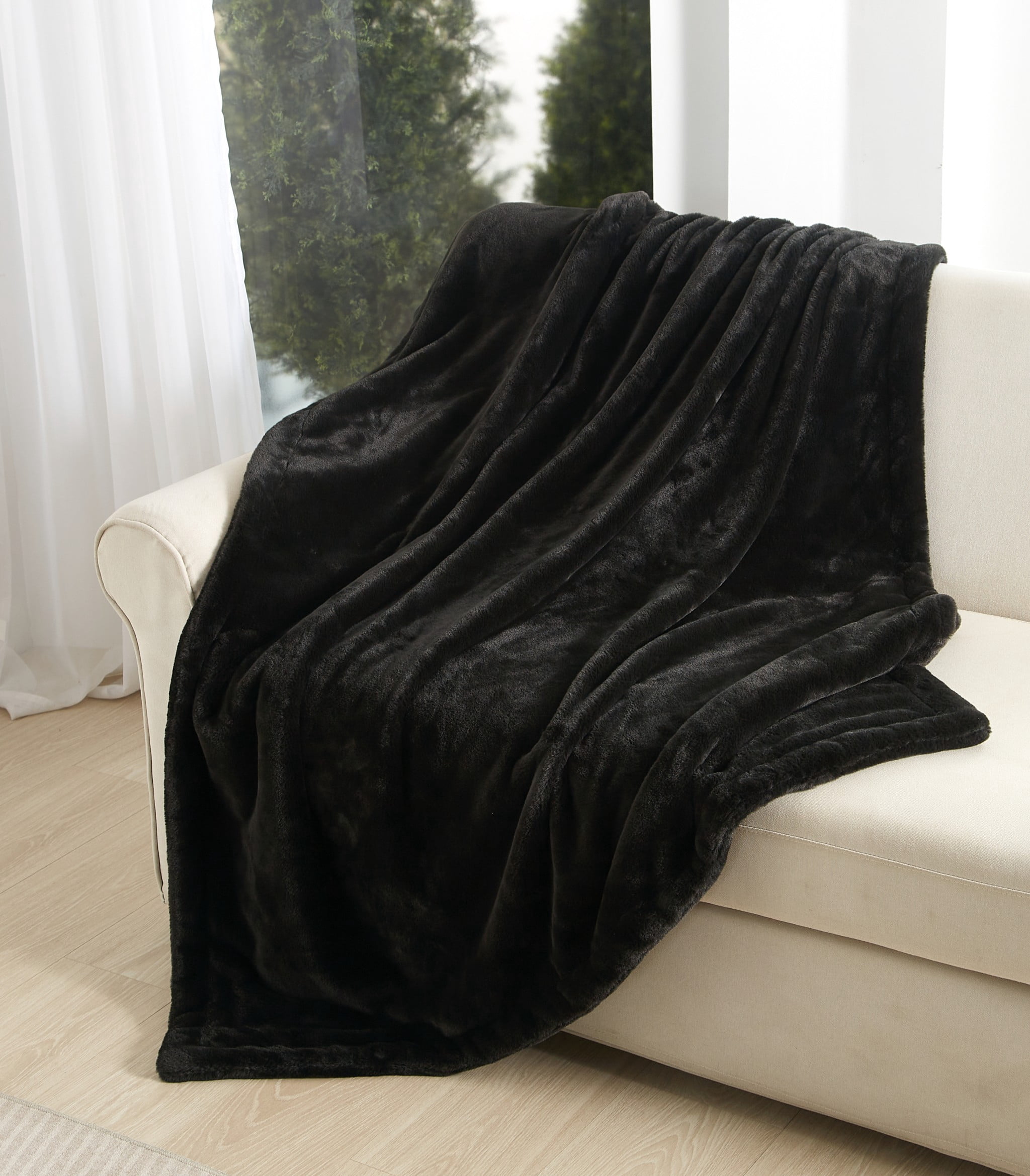 Cozy Haven Faux Fur Throw Blanket for Adults, Black, 50" x 72"