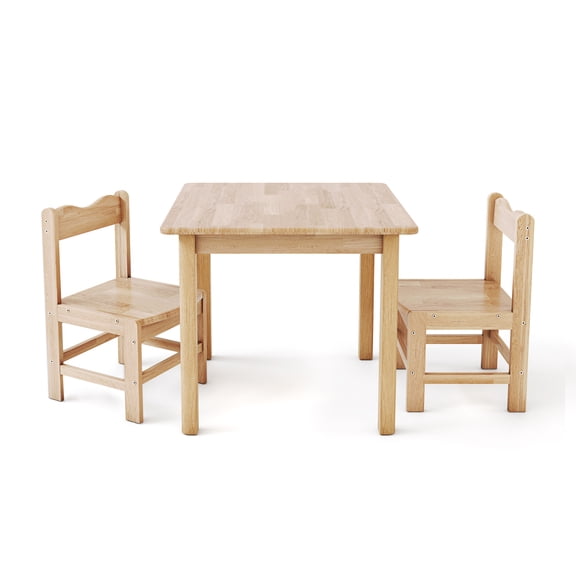 UNICOO® Wooden Kids Table and Chairs Set – 3-Piece Rubber Wood Toddler Table with 2 Chairs – Playroom & Classroom Kids Desk and Chair Set for Arts, Crafts, Reading, Snacks (Natural)