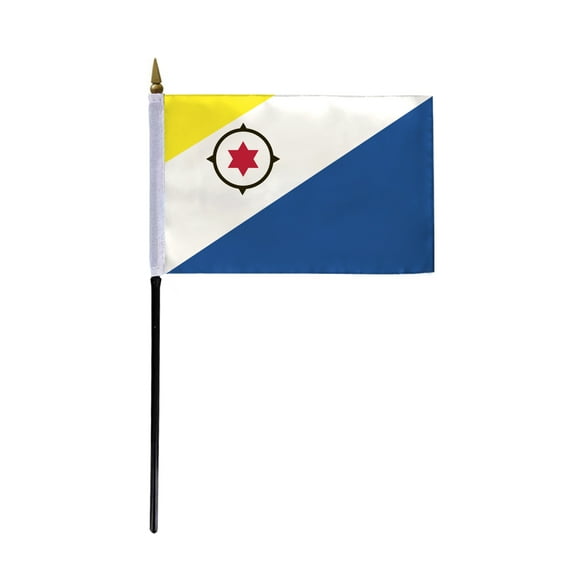 AGAS Bonaire Flag 4x6 inch - 11" Plastic Pole 100% Polyester Stitched Edges Dutch Carribean Bonaire National Mini Flag on a Stick