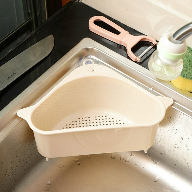Yeacher Sink Strainers Drain Shelf Basket Triangular Storage Holder with Suction Cup Kitchen Bathroom Support