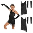 thumbnail image 3 of TiaoBug Girls Sequins Latin Dance Dress Tassel Leotard Fringed Bodysuit with Gloves Ballroom Dancing Outfit Black 6, 3 of 6