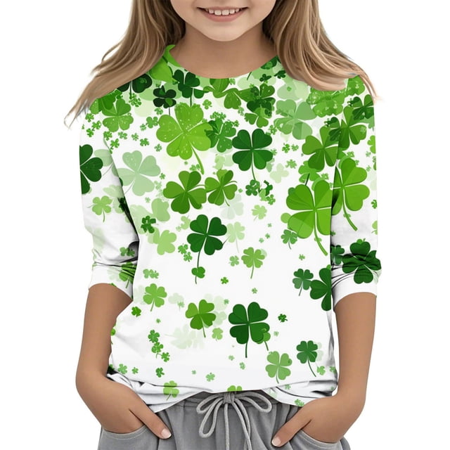 COM1950s Chemises à Manches Longues pour Garçons, Chemises à Manches Longues pour Filles, Garçons et Filles d'Âge Moyen et Plus Âgé Imprimé Saint-Patrick Col Rond Chandail-Over Haut de Base