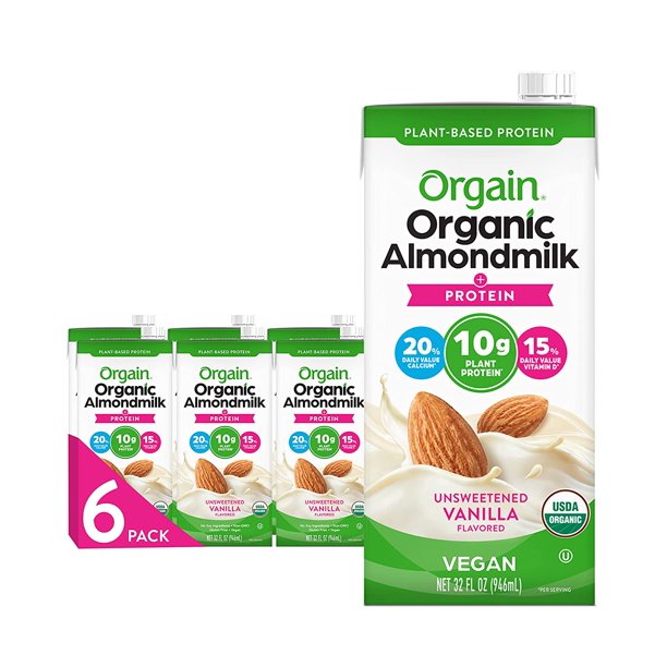 Orgain Organic Plant Based Protein Almond Milk, Unsweetened Vanilla